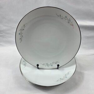 FOUR Noritake Tilford Salad Plates White with Blue Flowers & Green Leaves
